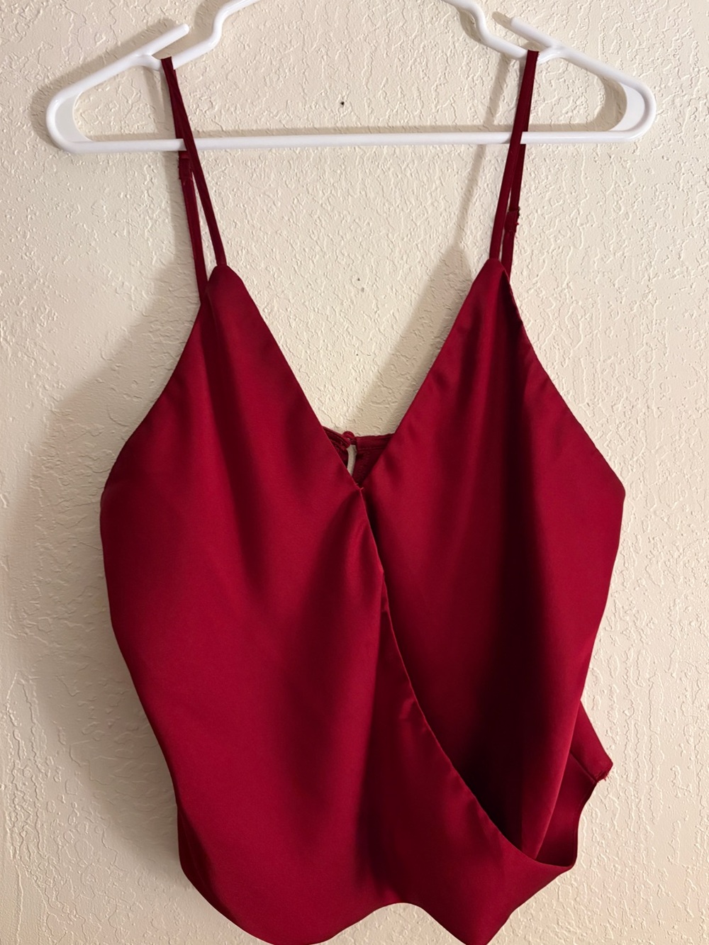 Deep Red Satin-Look Surplice Cami Tank Top